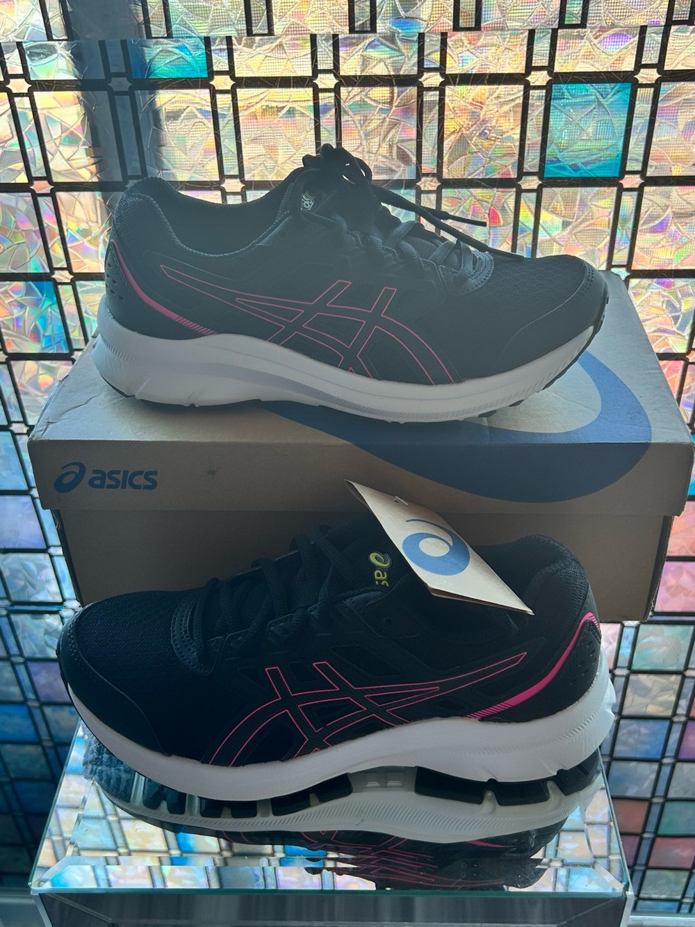 Kids ASICS JOLT 3 GS Black Running Shoes with Pink Accents